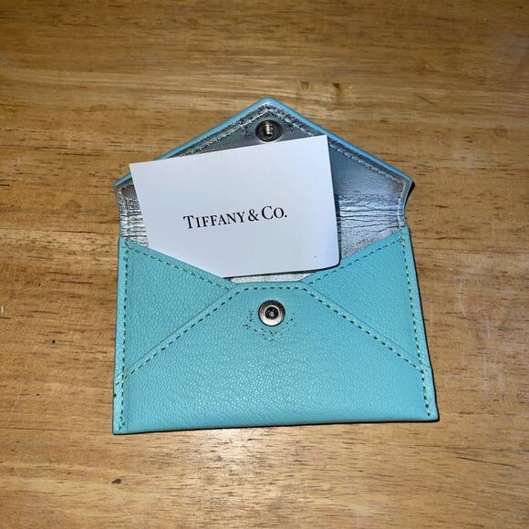 TIFFANY & Co. Business Card Holder Leather Envelope Style Tiffany Blue - Picture 8 of 9